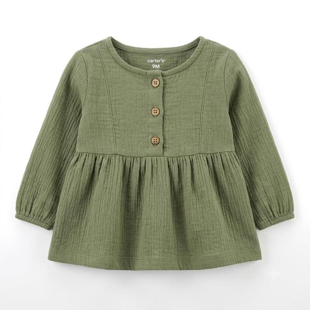 Carter’s Baby Girls Olive Green Gauze Peplum Tunic Top